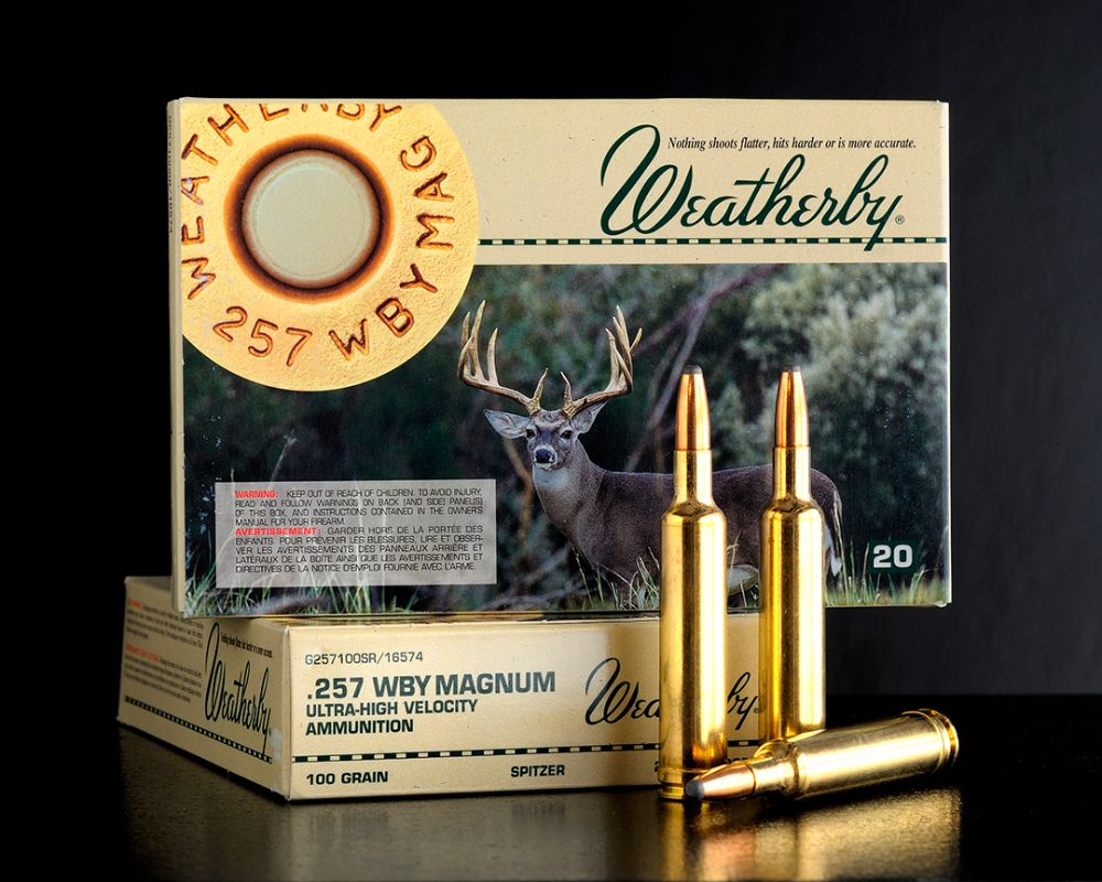 The .257 Weatherby with the cartridge and loaded ammunition. Considered the king of the .25 calibers, it is easy to load and shoot.